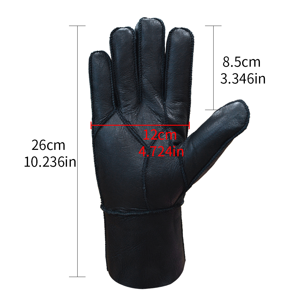 Winter Outdoor Solid Thickened Style Genuine Leather Fur Lined Gloves Mittens Wool Gloves For Men