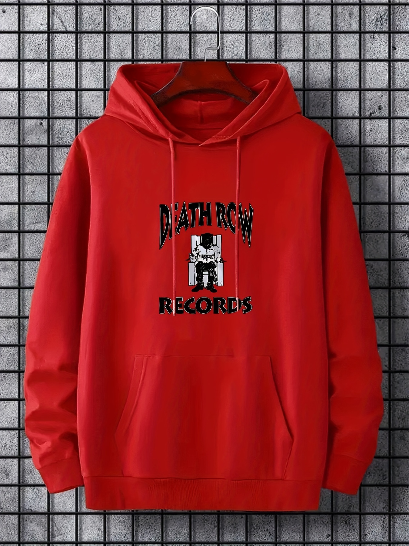 Men Sweaters Death Row Records Oversized Hoodie - Geometric Print, Knit Fabric, Regular Fit, Polyester Blend Mens crew neck sweater