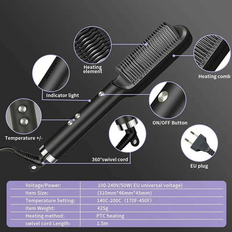 Thermostatic straightener comb 5 temperature setting straightening brush fast heating professional straightening brush CL240923