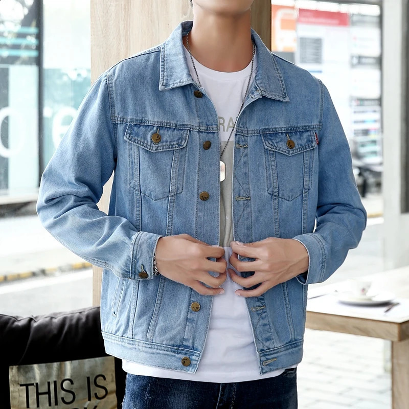 Mens Classic Blue Denim Jacket Solid Color High Quality Years Coat Casual 5X 240921