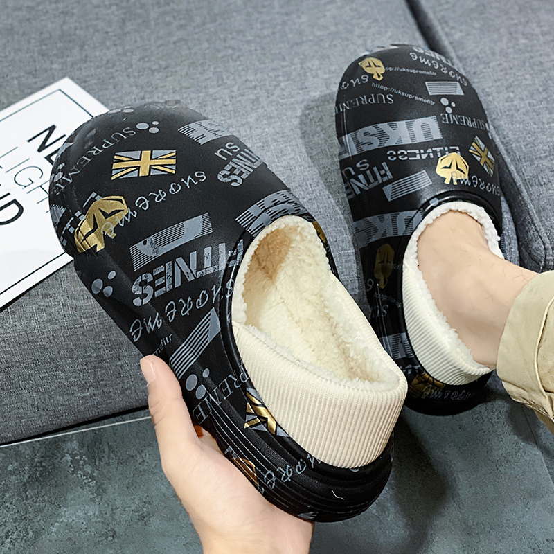 2024 Men's Outdoor Bag Heel Slipper Anti-skid Waterproof Plush Warm Home Cotton Shoes