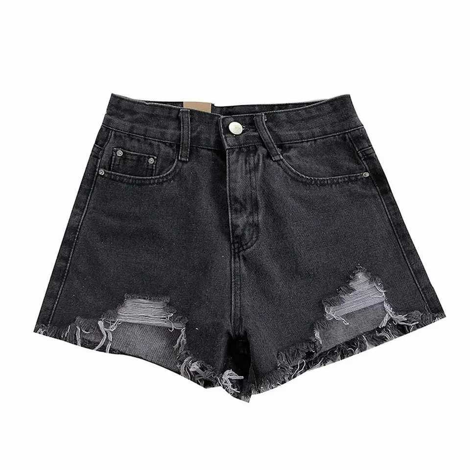 Summer Korean Womens Cowboy Shorts High Waist Casual Blue Denim Shorts Pocket Tassel Perforated Fashion Shorts Y2K Female JeansX2409