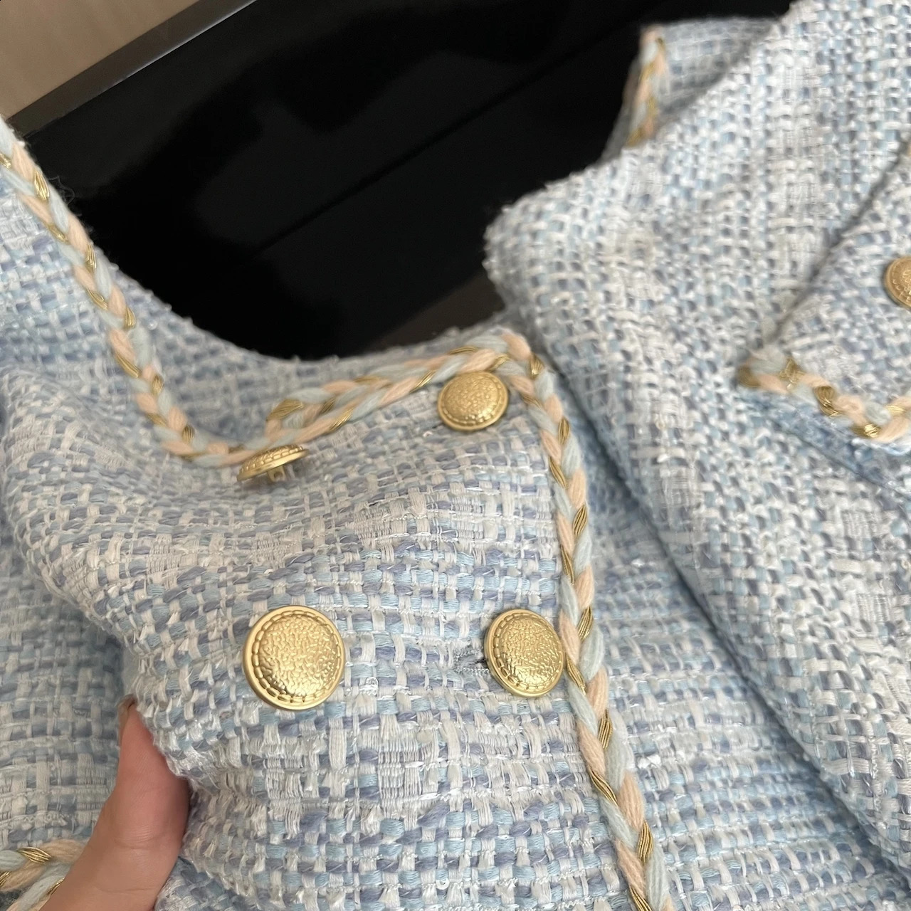 Elegant Chic Vintage Tweed Sets Women Outfits Puff Sleeve Double Breasted Cropped Tops Asymmetrical Mini Skirt Two Piece Suits 240921