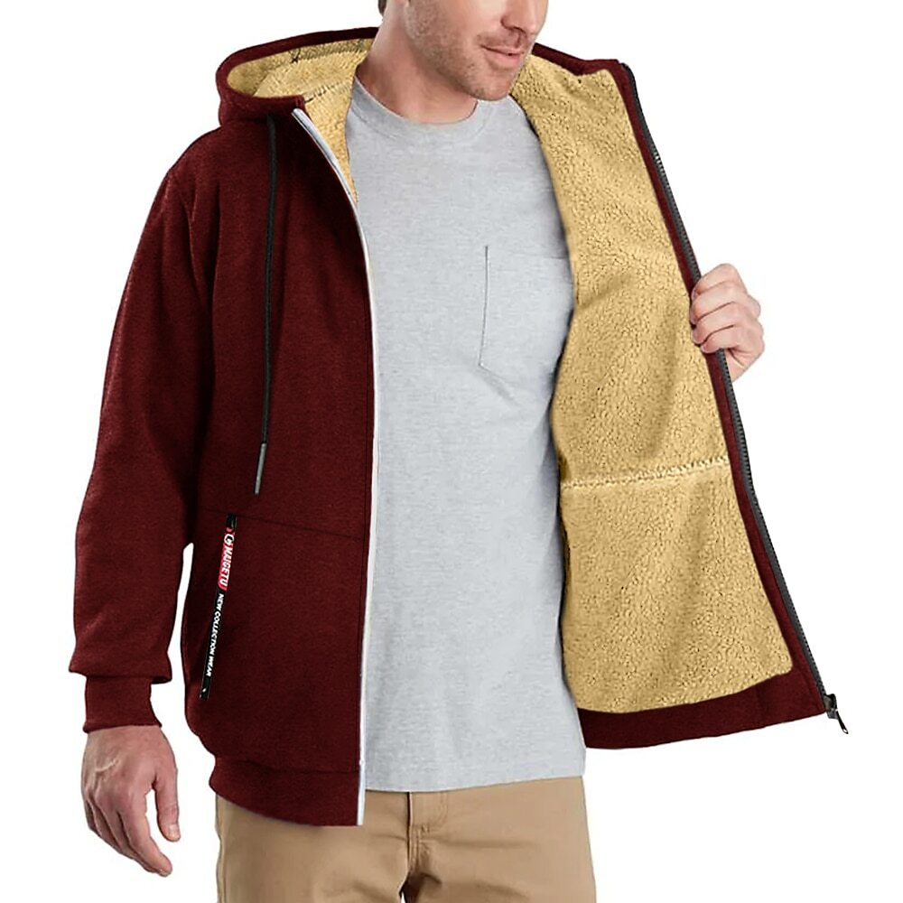 Men's Zip Up Sweatshirt Sherpa Hoodie Sweat Jacket Casual Essential Winter Clothing Apparel Hoodies Sweatshirts
