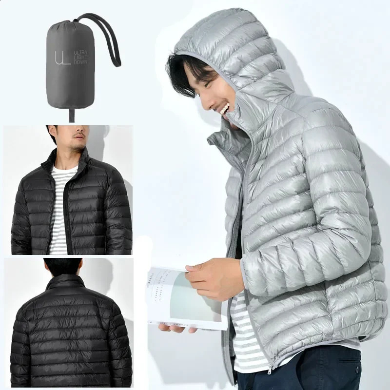 Mens Winter Slim Down Jacket Fashionable Warm Foldable Waterproof Windproof Breathable Outerwear Big Size Men Hoodie Jacket 240912
