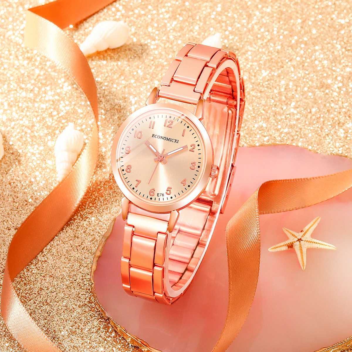 New Hot Selling Fashion Light Luxury Simple Rose Gold Womens Watch and Butterfly Water Diamond Ring Earrings Bracelet NecklaceX240923