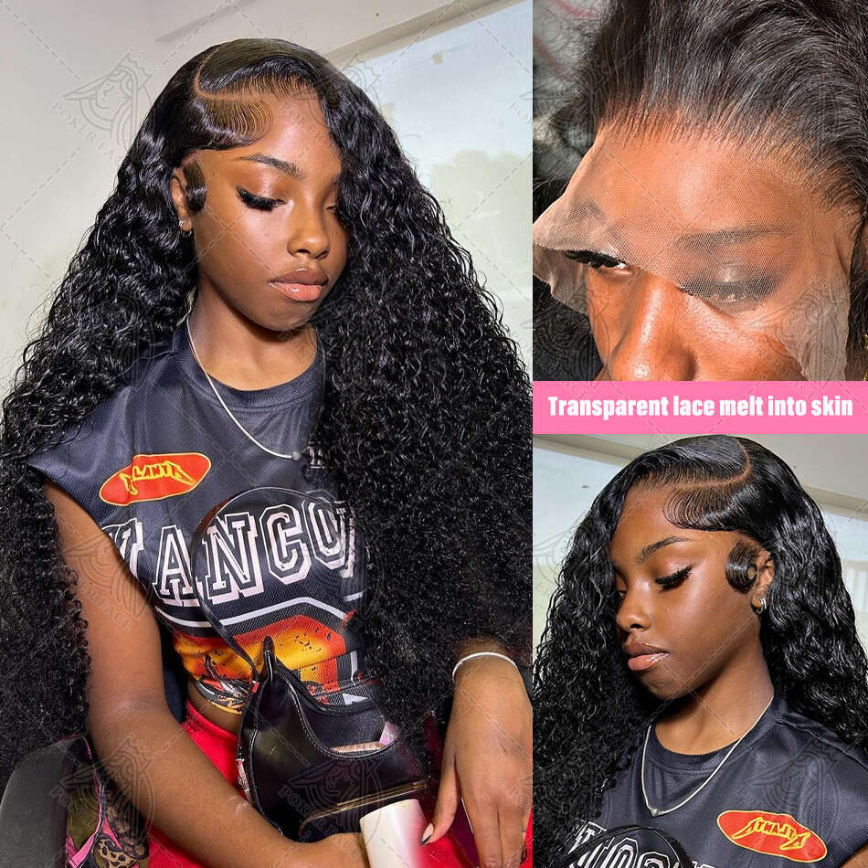 250 Density 13X4 13X6 HD Transparent Deep Wave Frontal Wig 38 40 Inch 360 Curly Lace Front Human Hair Wigs