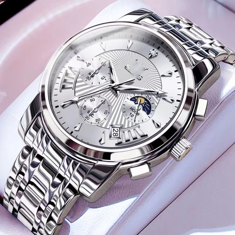 Modern Men's Fashionable Timepiece - Sleek Steel Belt, Waterproof & Light-Up Features free shipping