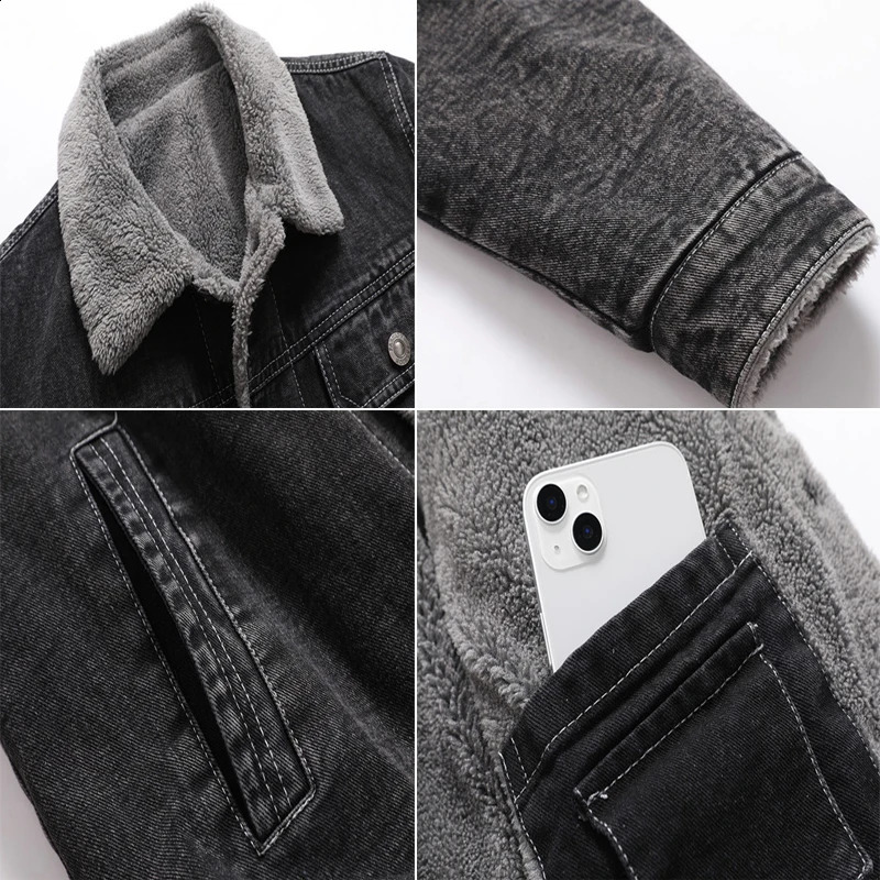DIMUSI winter mens denim jacket casual wool warm windproof retro military jeans clothing 240921