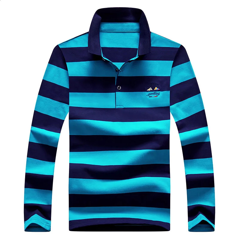 2023 Stripe Men Polo Shirt Cotton Long Sleeve Spring Autumn Embroidery Warm Casual Fashion 240920