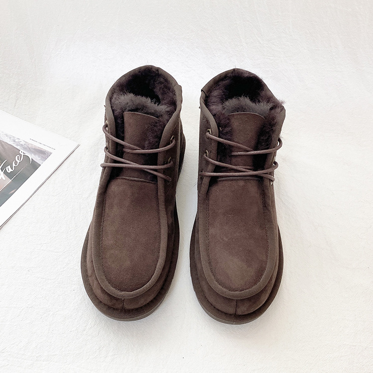 2025 New Warm Non-slip Leather Wool Men's Lace-up Snow Boots