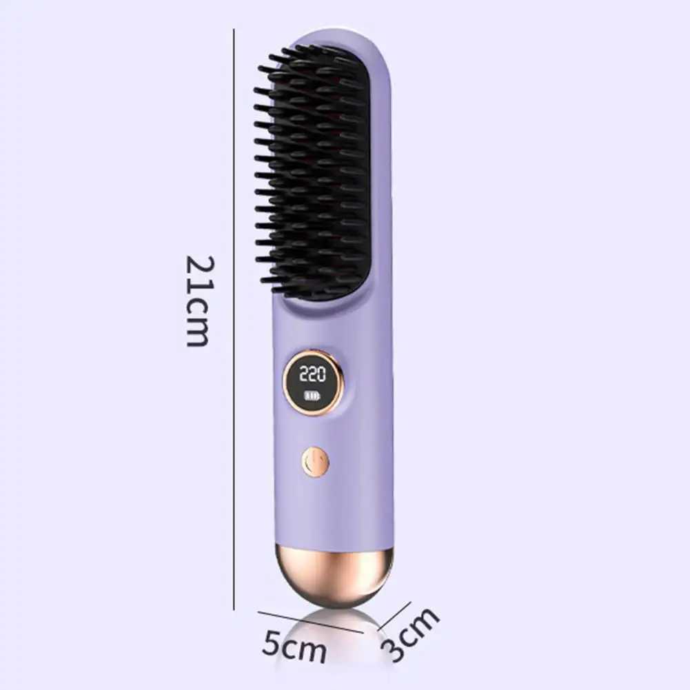 Straight hair brush LCD display screen 9 temperature adjustable fast heating charging cordless negative ion hot brush electric curling CL240923