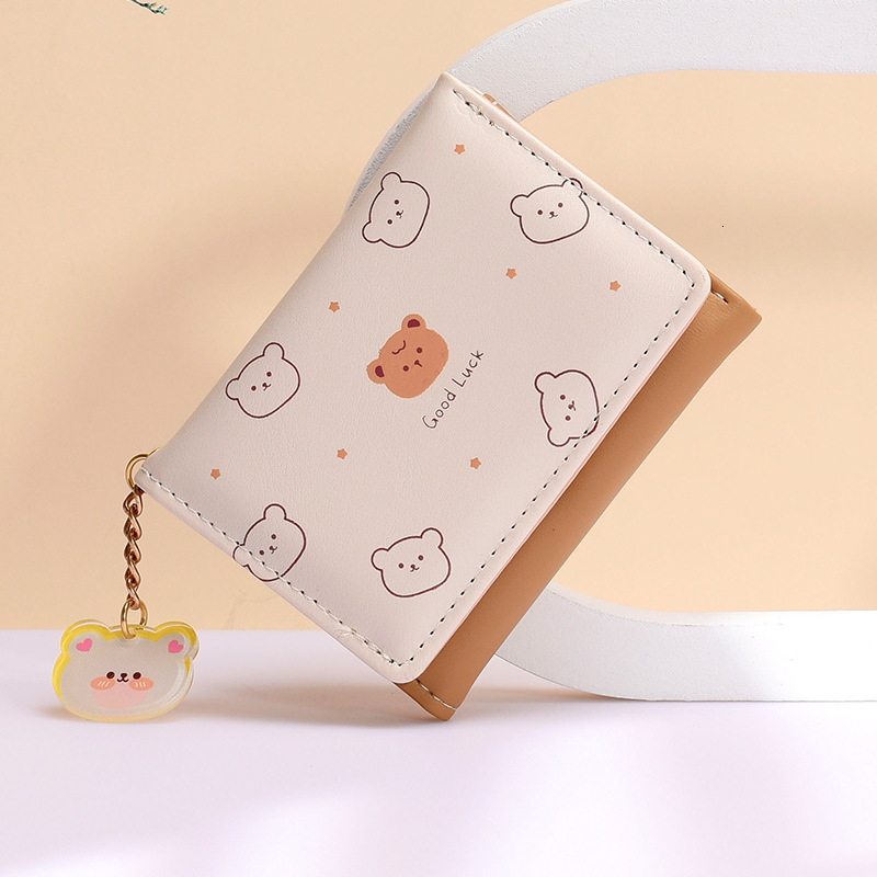 Women Thin Korean Version Cute Cartoon Bear Ladies Small Student Three-fold Wallet Female Fashion Short Coin Purse