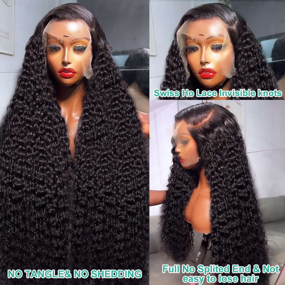30 40 Inch Deep Wave Full13x4 13x6 HD Wig Water Curly Human Hair Lace Frontal Wigs For Women