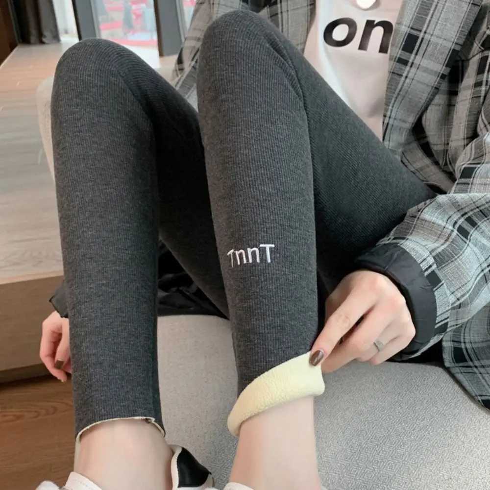 Fashion Letter Women Leggings Embroidery Thickened Long Pants Autumn Winter Warm UnderpantsX240914