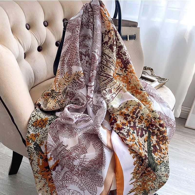 Scarves 180*90cm New Style Silk Scarves Women Office La Large Party Fashion Print Beach Hijab foulard bandanna muffler shl pareo J240923
