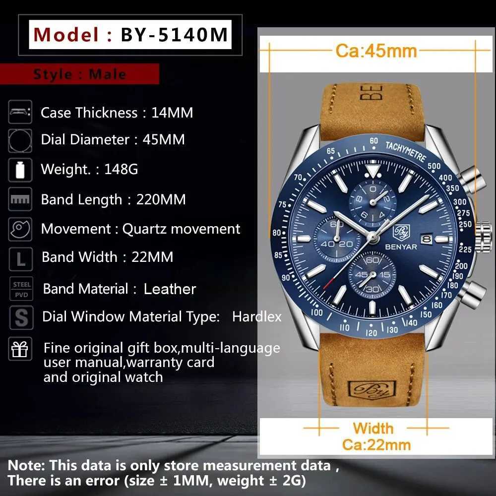 Benyar Mens Watch Brand Luxury Silicone Strap Waterproof Sports Quartz Timing Military Watch Mens Watch Relogio Masculino W240923