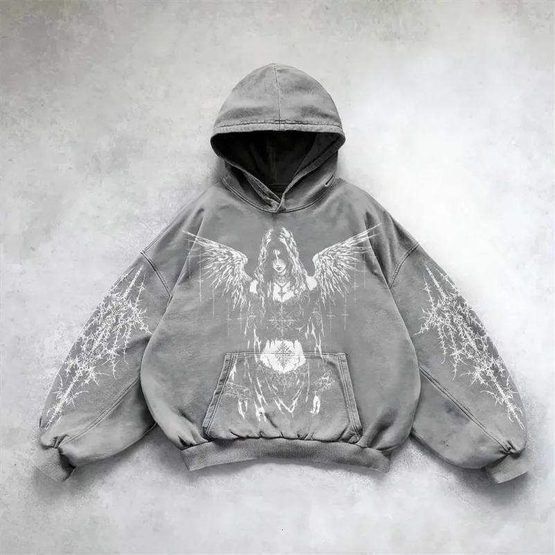 Y2k Gothic Clothing Hoodie Men Women Goddess Pattern Printing Hip Hop Casual Sweatshirt Selling Personality Retro Streetwear High Stree