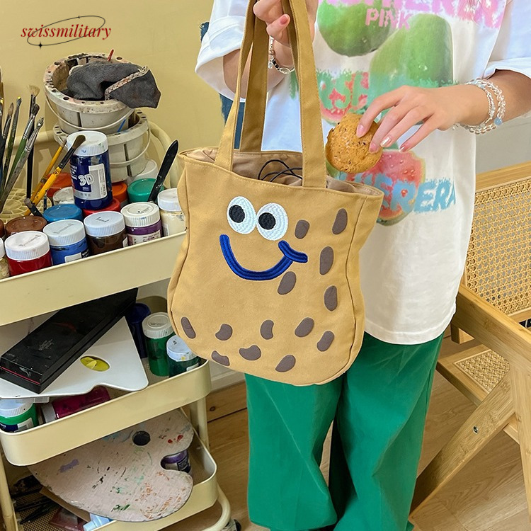 Large Capacity Handheld Bag for Women, Fashionable, Funny, Embroidered, Cute, Cartoon Canvas, Single Shoulder Art Versatile #23 Swissmilitary