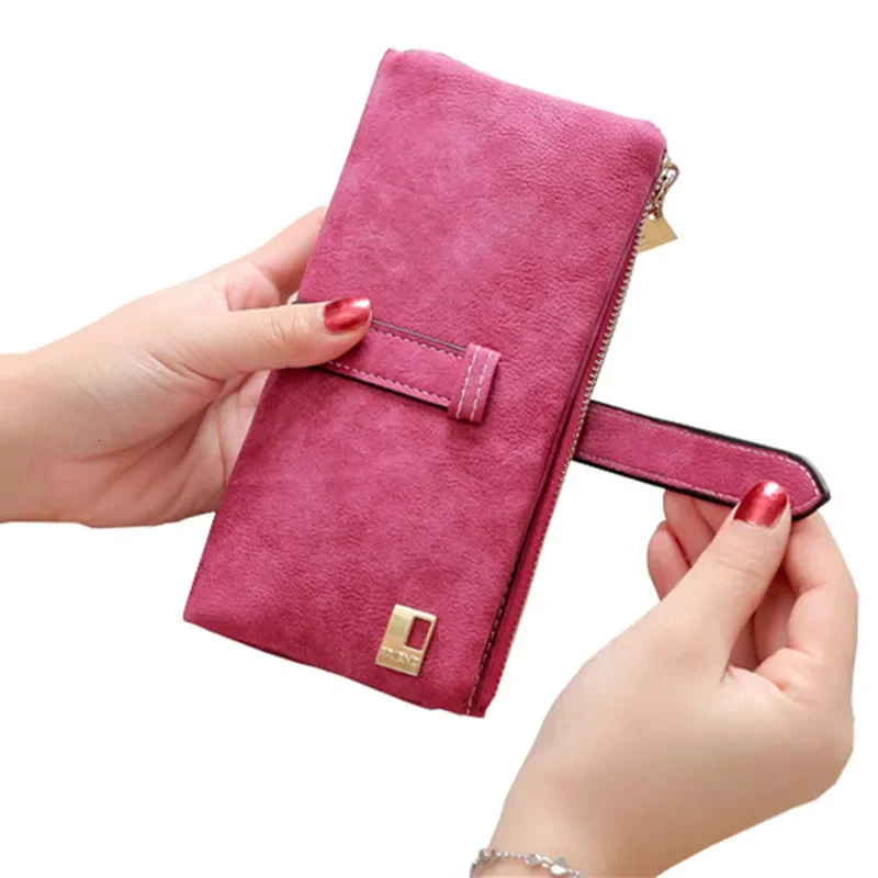 Solid Drawstring Nubuck Leather Zipper Long Women Wallet Phone Bag trend Brand Wallets wallet Designer Purse Card Holder Clutch