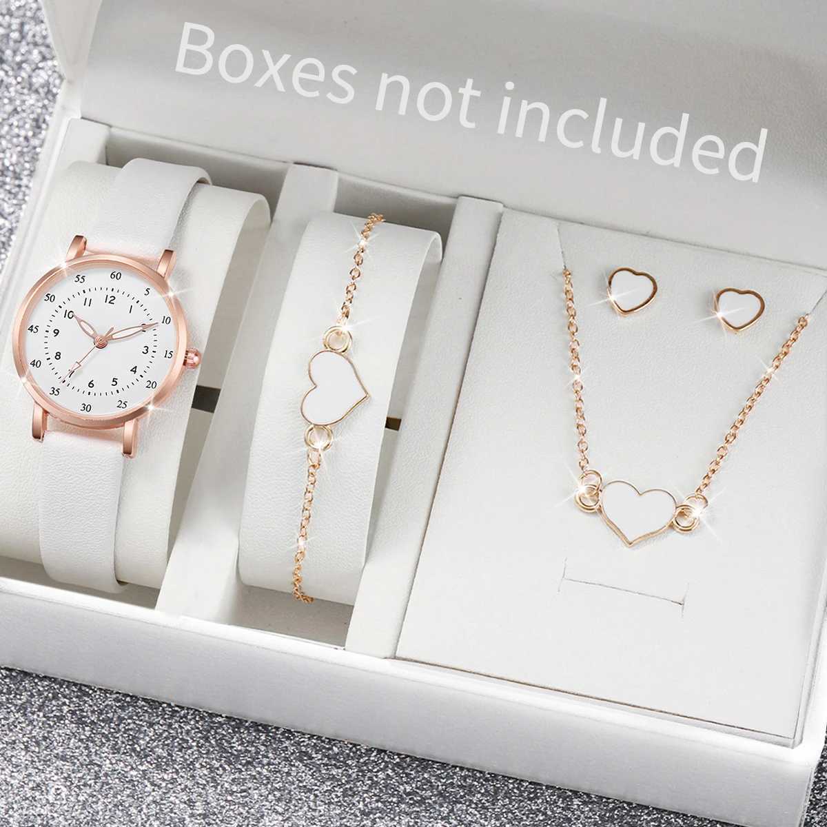 5pcs/set Fashion Women Leather Strap Analoge Watch Love Heart Jewelry SetX240923