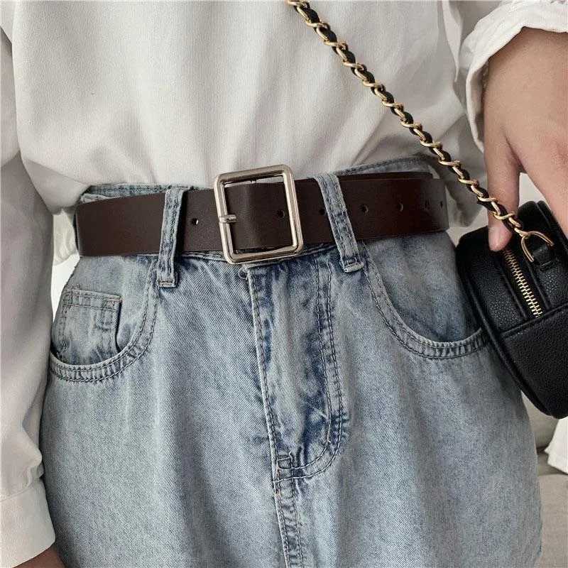 1pcs PU Leather Belt For Women Square Buckle Pin Buckle Jeans Black Belt Chic Luxury Brand Ladies Belt Female WaistbandX240923
