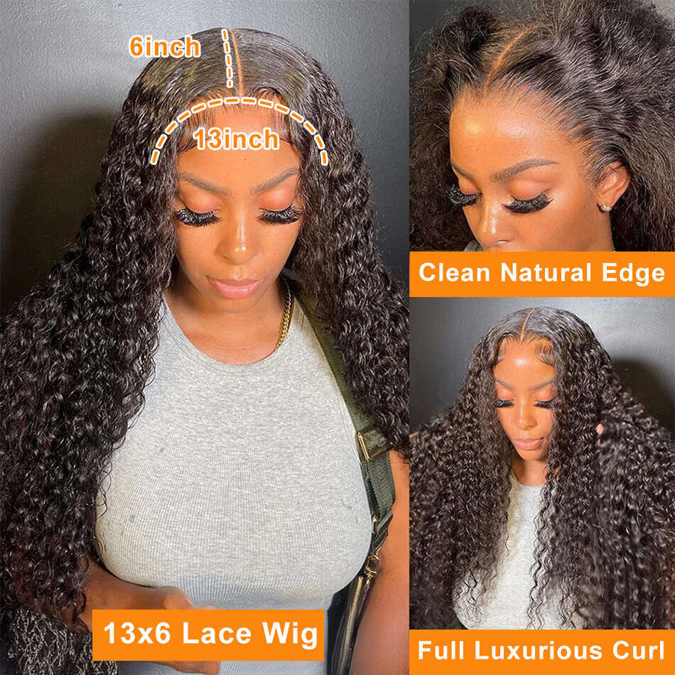 Medium Deep Wave 250 Density 13x4 HD Transparent Front Wig 20 22 24 Inch Curly 13x6 Lace Frontal Human Hair Wigs Brazilian