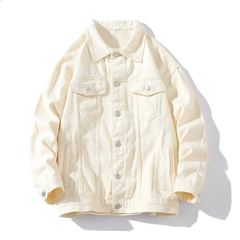 spring autumn denim jacket mens solid color cotton casual street clothing hiphop jeans fashionable loose couple 240921
