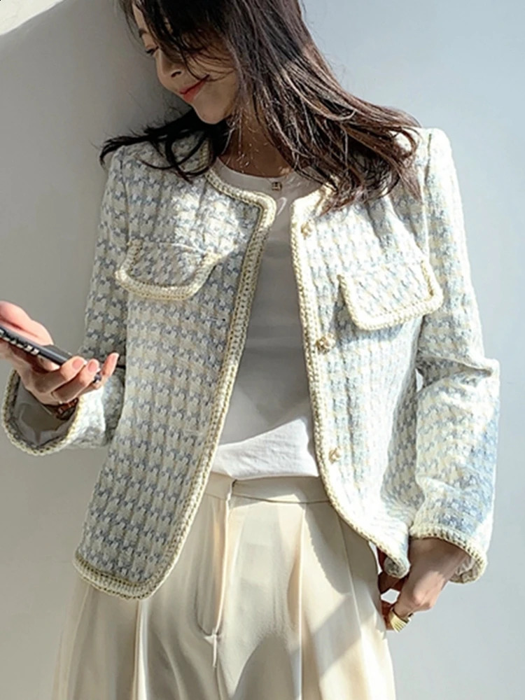 High Quality French Vintage Small Fragrance Tweed Jacket Coat Womens Spring Autumn Casual Fried Street Short Coat Plaid Outwear 240911