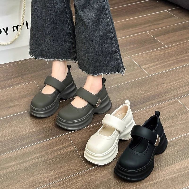 Casual Women's Loafers: Stylish Leather Shoes with Thick Platform Soles for Height Boost - Soft Sole, Triple Black and Beige, Free Shipping cbff