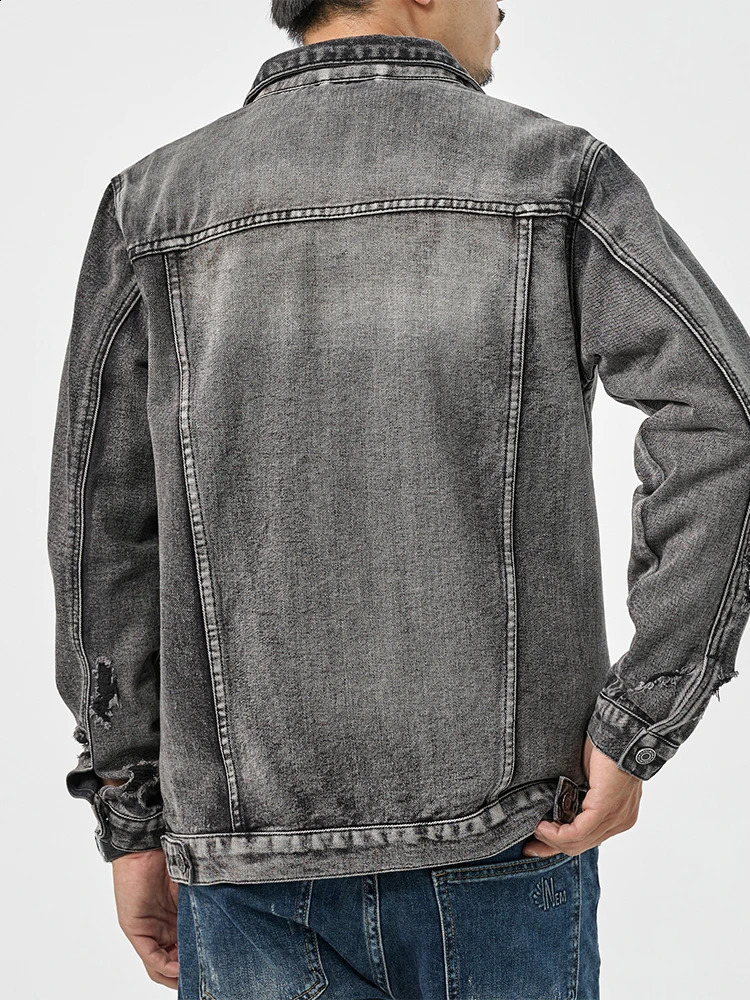Mens Fashion Denim Jacket Smoke Grey Zipper and Comfortable Fit 240921