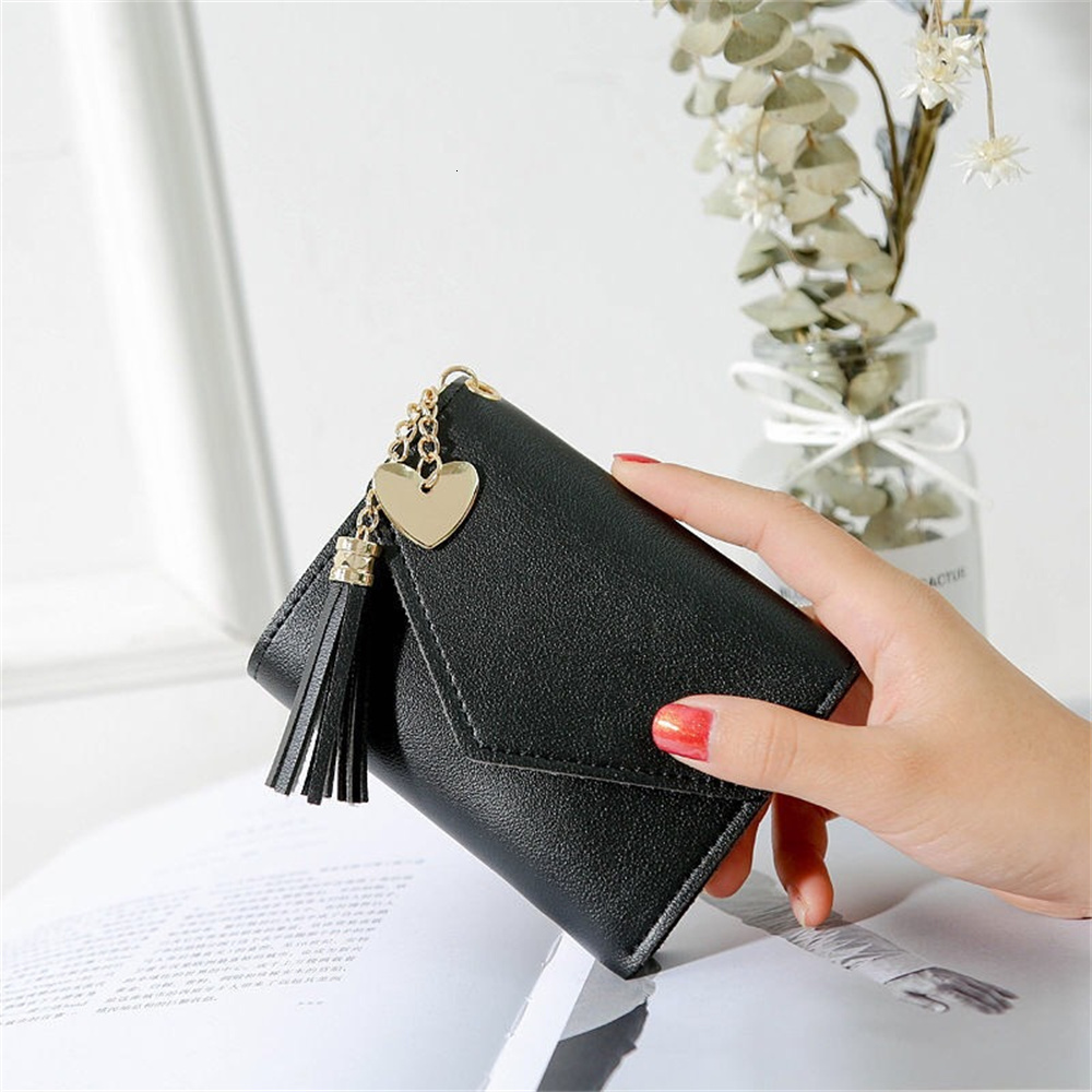 Best Seller Bag Spring And Summer New Short Hand Held Trend Heart Shaped Pendant Simple Fashion Multi Functional Lychee Pattern Women S Wallet Designe