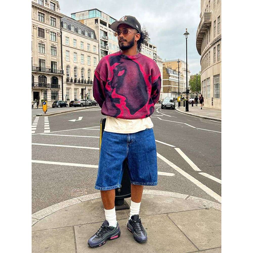 Tie Street Y2k Dye O Neck Knitted Pullover Men's Trendy Contrast Long Sleeve Sweater Jumper 2024 Male Haruku Cashmere Knitwear
