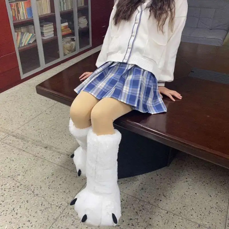 2024 Cute Bear Claw Winter Home Shoes Warm Couple Room Cotton Boots Fur Slippers