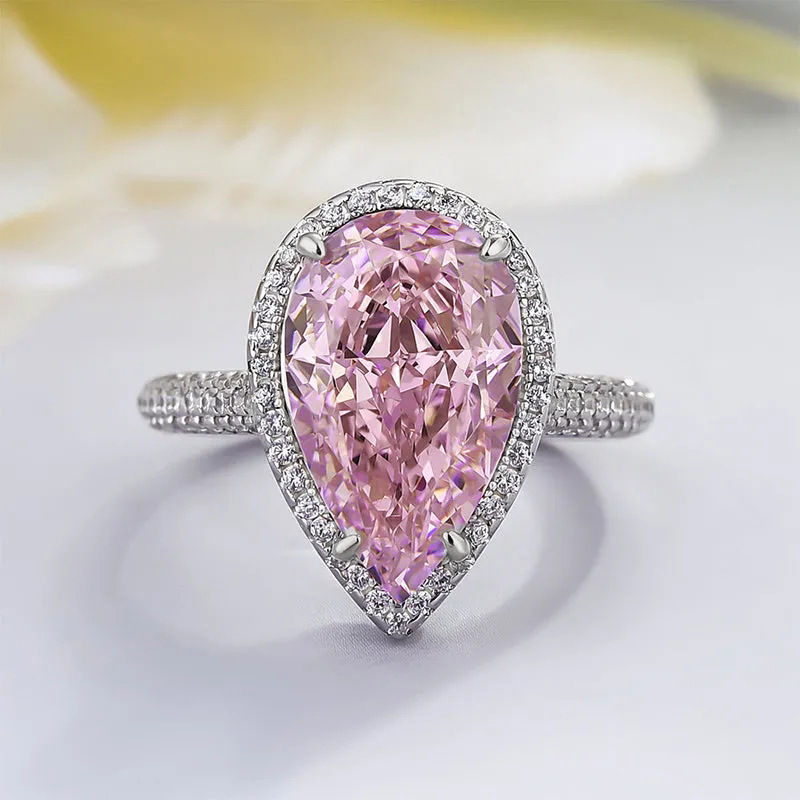 Sparkg Sterg Sier Fill Pear Cut Pink Moissanite Wedding Ring