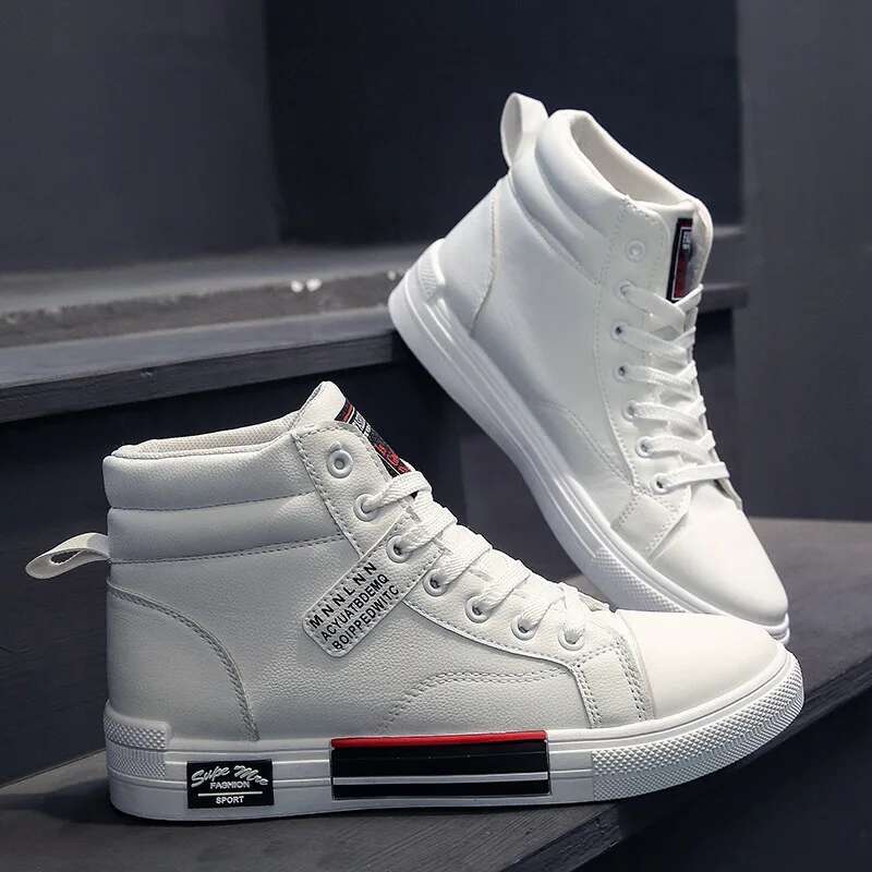Fashion Leather Men's Canvas Autumn High-Top Casual Shoes for Men Non-Slip Male Sneakers New Winter Tenis Mascuo