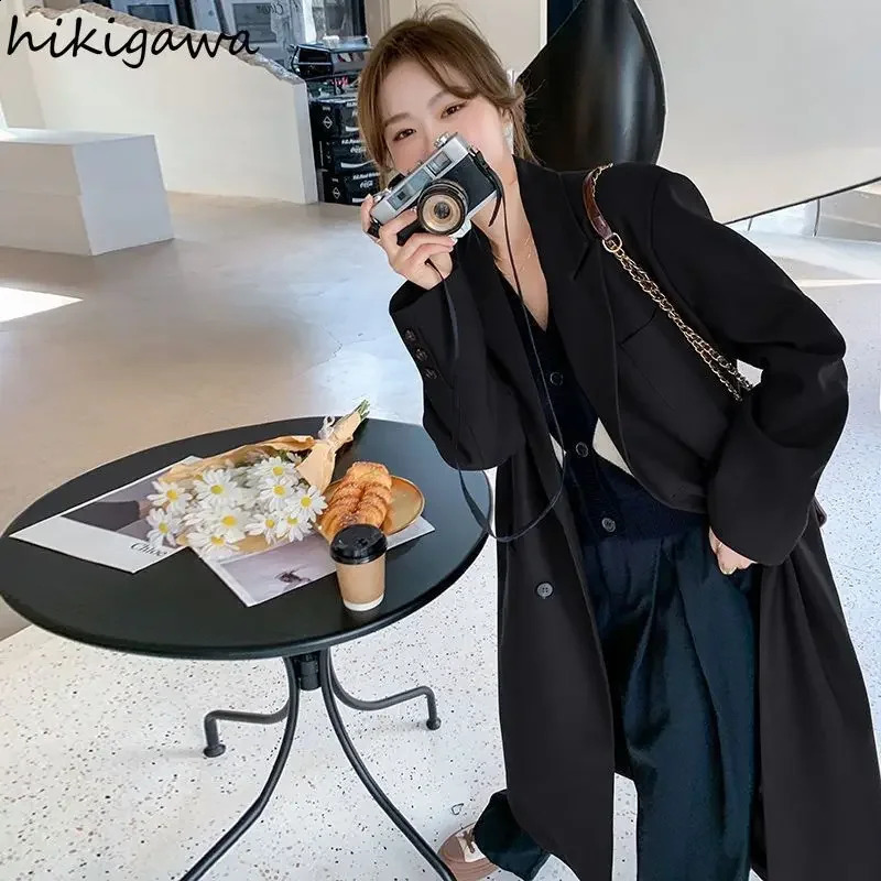 Chic Blazers for Women 2024 Ropa Mujer Temperament Solid Color Jackets Y2k Tops Streetwear Vintage Fashion Casual Long Coats 240918