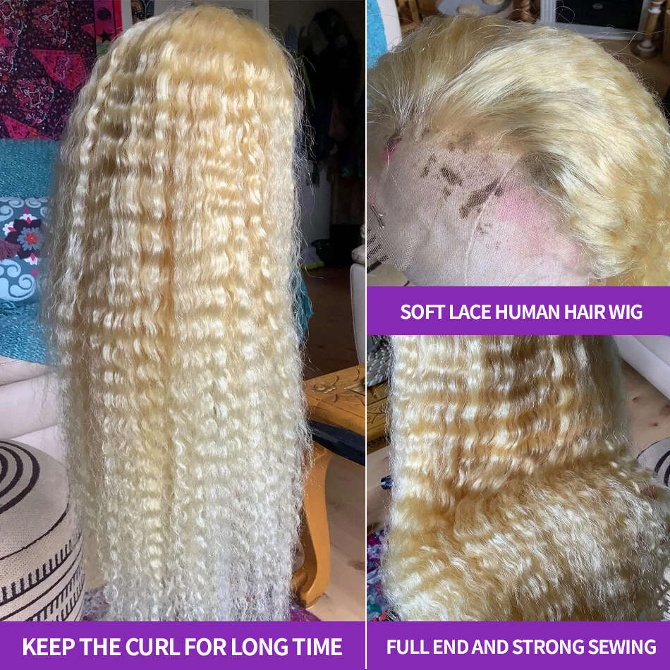 Brazilian 30 38 Inch HD 613 Deep Wave13x6 Lace Front Human Hair Wig Color 200% 13x4 Curly Honey Blonde Frontal Wigs For Women