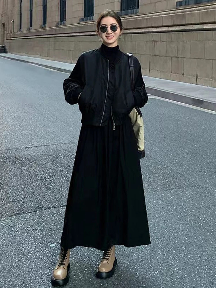 Autumn Winter Dress Women Elegant Long Sleeve Dresses Female Korean Fashion High Collar Long Dress Lady Vintage Chic Solid Robe 240913