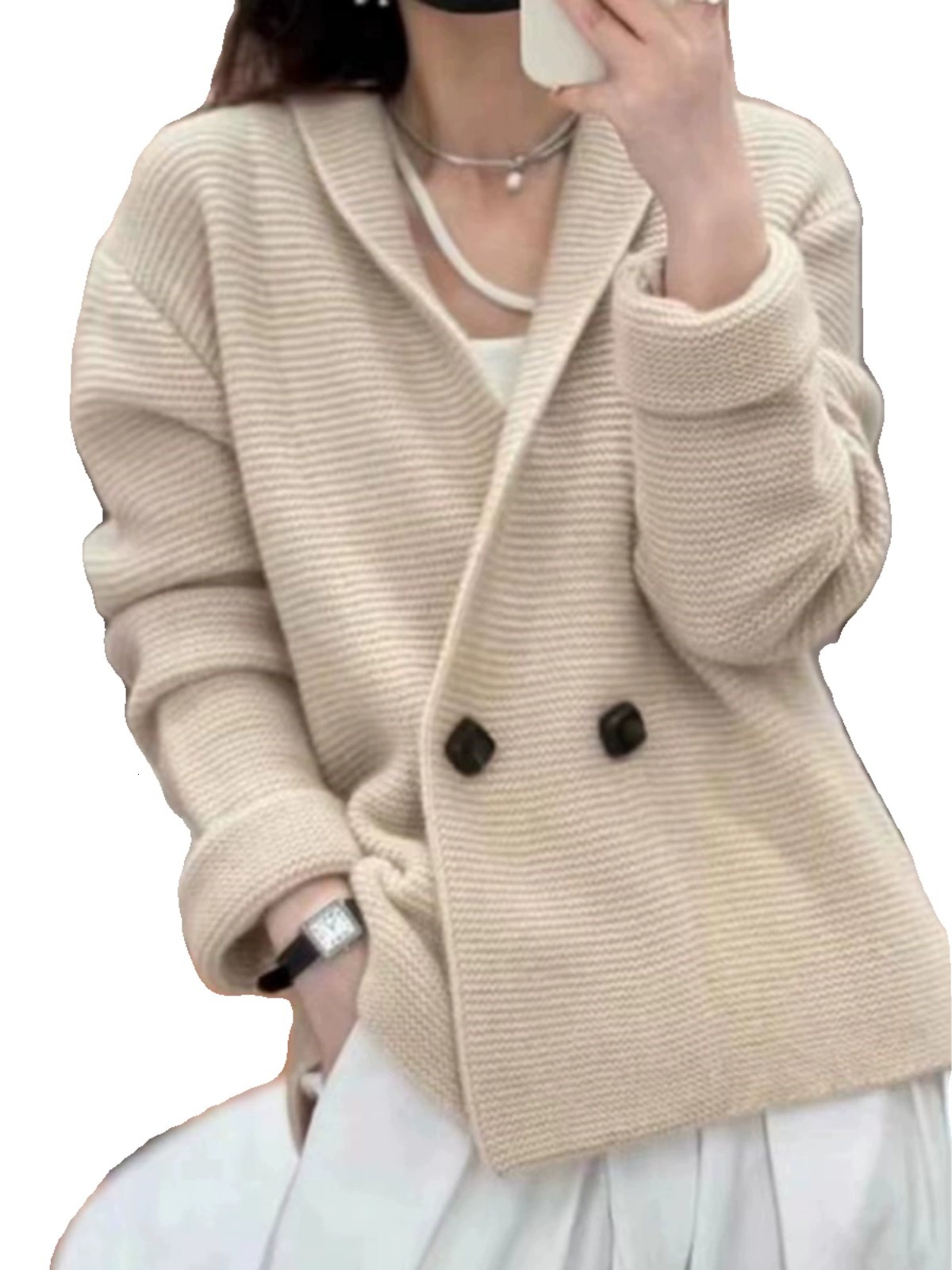 European 100% Cashmere Knitted Cardigan Female Autumn And Winter Temperament Loose Wool Sweater Coat
