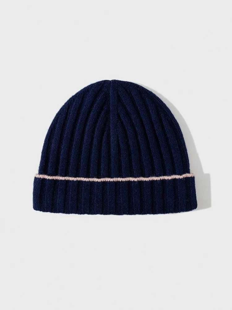 Beanie/Skull Caps Contrast Trim Ribbed Wool Beanie Men Women Knitted Winter Hat J240923