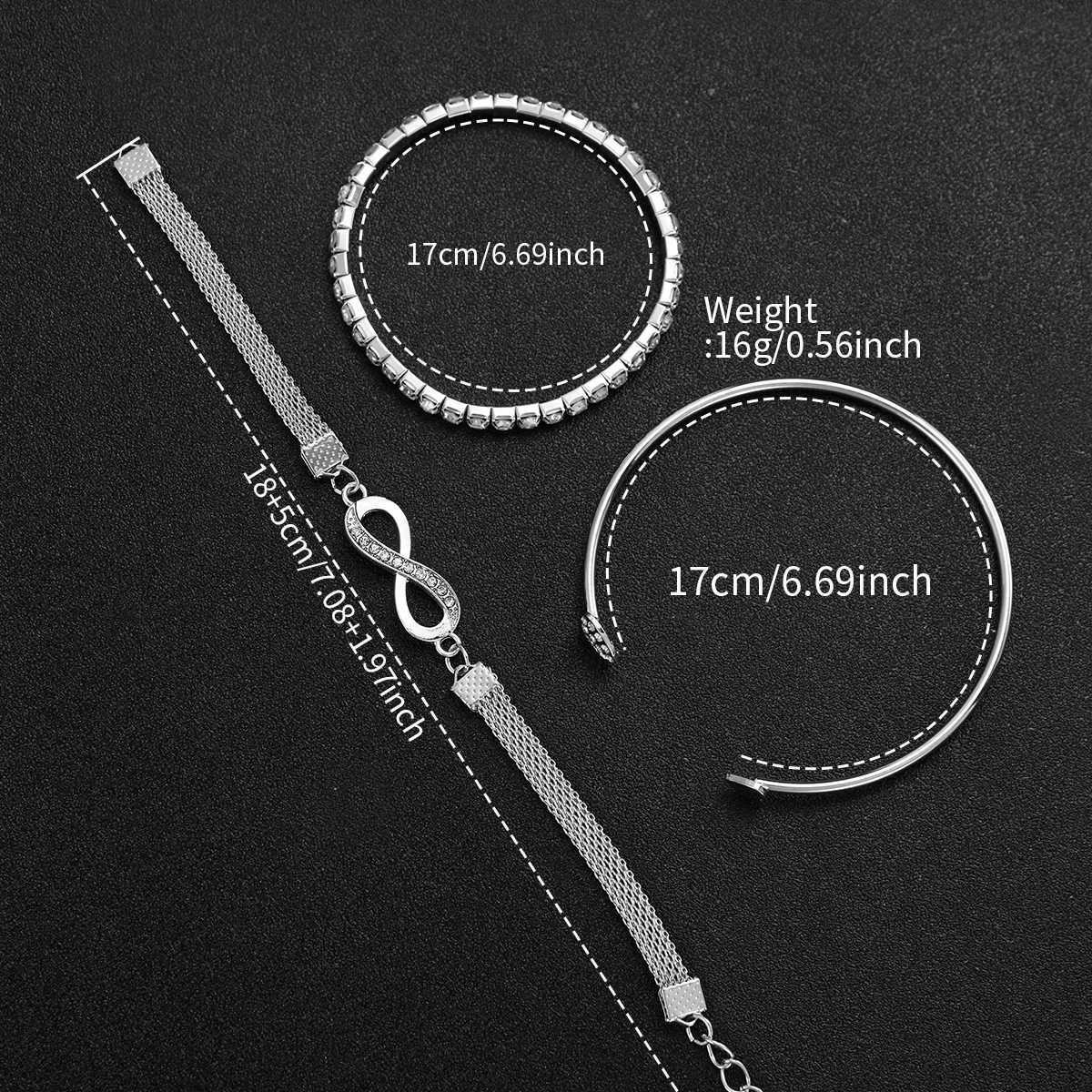 4PCS/Set Fashion Rhinestone Womens Watch Stainless Steel Band Quartz Watches Silver Bracelets Set W250724
