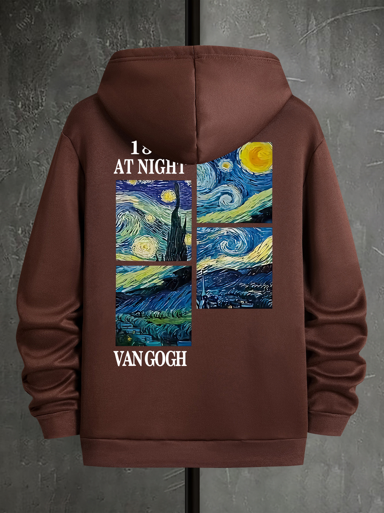 Starry Night Inspired Print Hoodie - 1889 Artistic Graphic Pullover with Kangaroo Pocket, Polyester Knit Fabric with Slight Stretch, Casual Hooded Swe