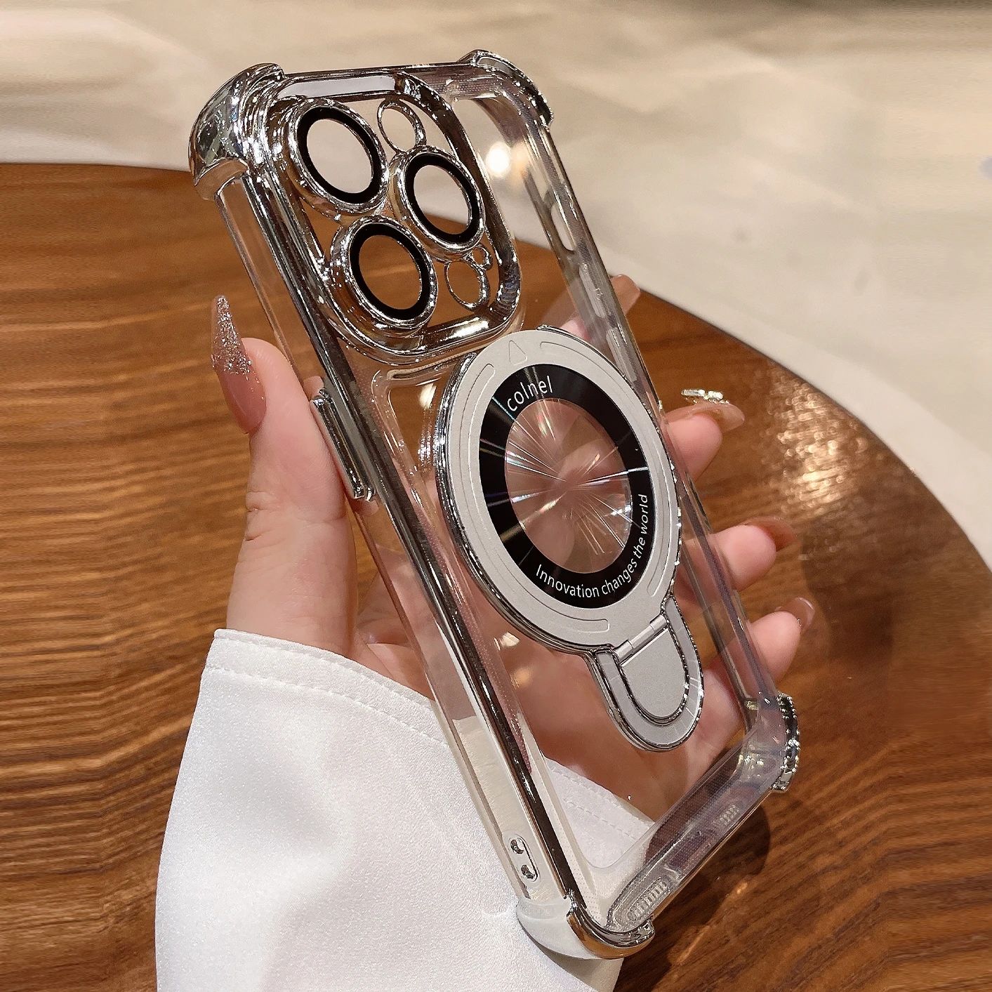 Luxury Four Corners Airbag Bracket Ring Stand Magnetic For Magsafe Wireless Case With Camera Lens Film Shockproof For iPhone 16 15 14 13 12 11 Pro Max