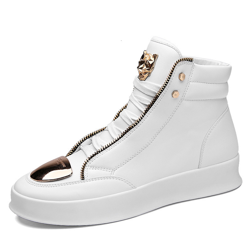 Autumn Men Ankle Boots Tiger Relief Leather Basketball Shoes Zip Flats Sneakers Male Casual Shoes Loafers Punk Nightclub Boots NOXYZ33