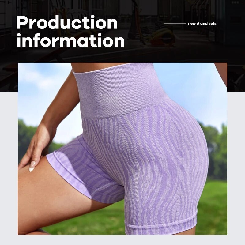 Women's High Waist Seamless Yoga Pants Fashion Zebra Stripe Wide Belt Fiess Tights Sports Shorts