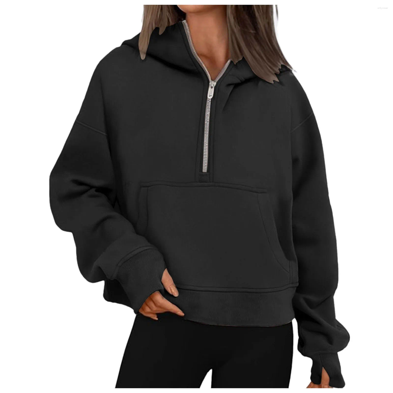 Women's Hoodies Women Hoodie Harajuku Half Zip Sweatshirts Autumn Winter Casual Oversize Streetwear Hooded Sweatshirt Tops Sudaderas