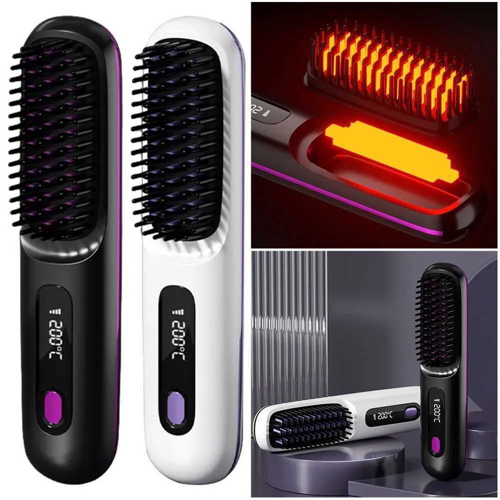 Cordless Straightening Comb Anti Scalp Portable Straightening Brush Rechargeable Straightening Comb Suitable for All Hair Types CL240923
