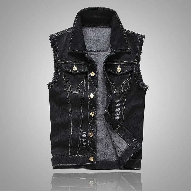 Mens denim vest mens jacket sleeveless casual vest mens spring denim jacket open top slim fit mens jacket denim Gilet Homme W240923