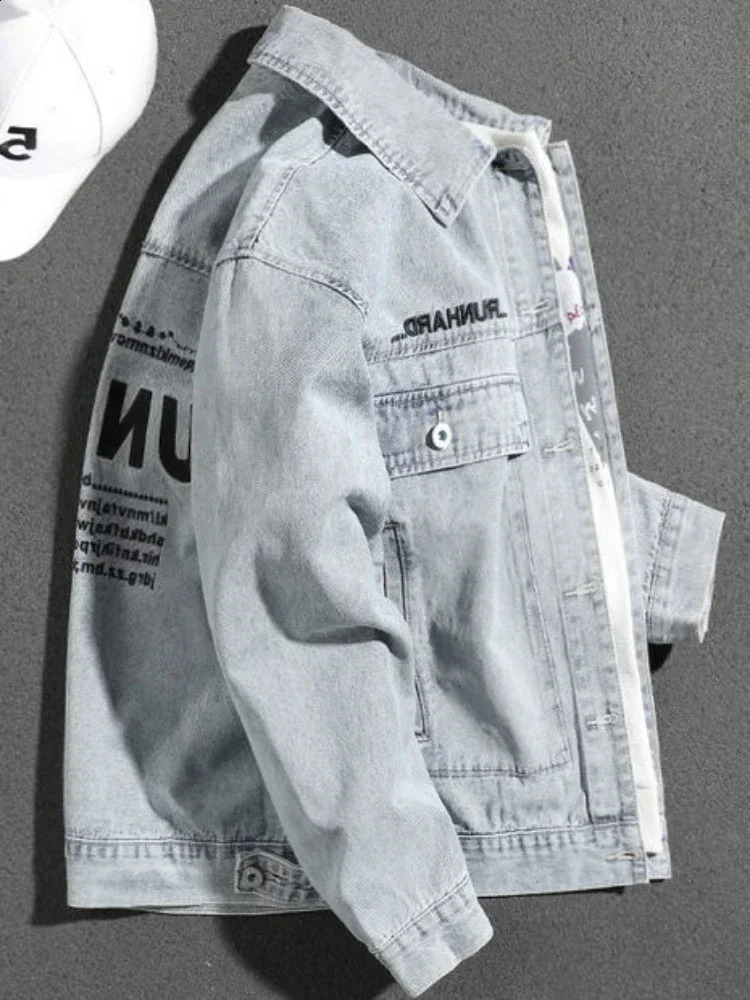 Mens denim jacket letter embroidered men lightweight ner large size winter oversized Korean aesthetic L G 240921